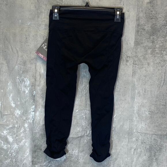 NUX Women's Black Ruched-Trim Mesa Low-Rise Pull-On Capri Leggings SZ M - Picture 2 of 8